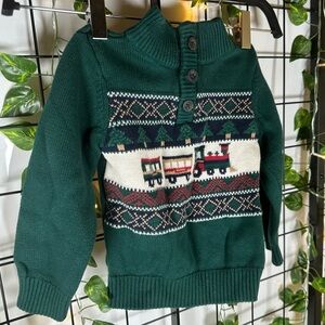 The Children's Place Train Fairisle Mock Neck Sweater - Green Size 2T (Boy)